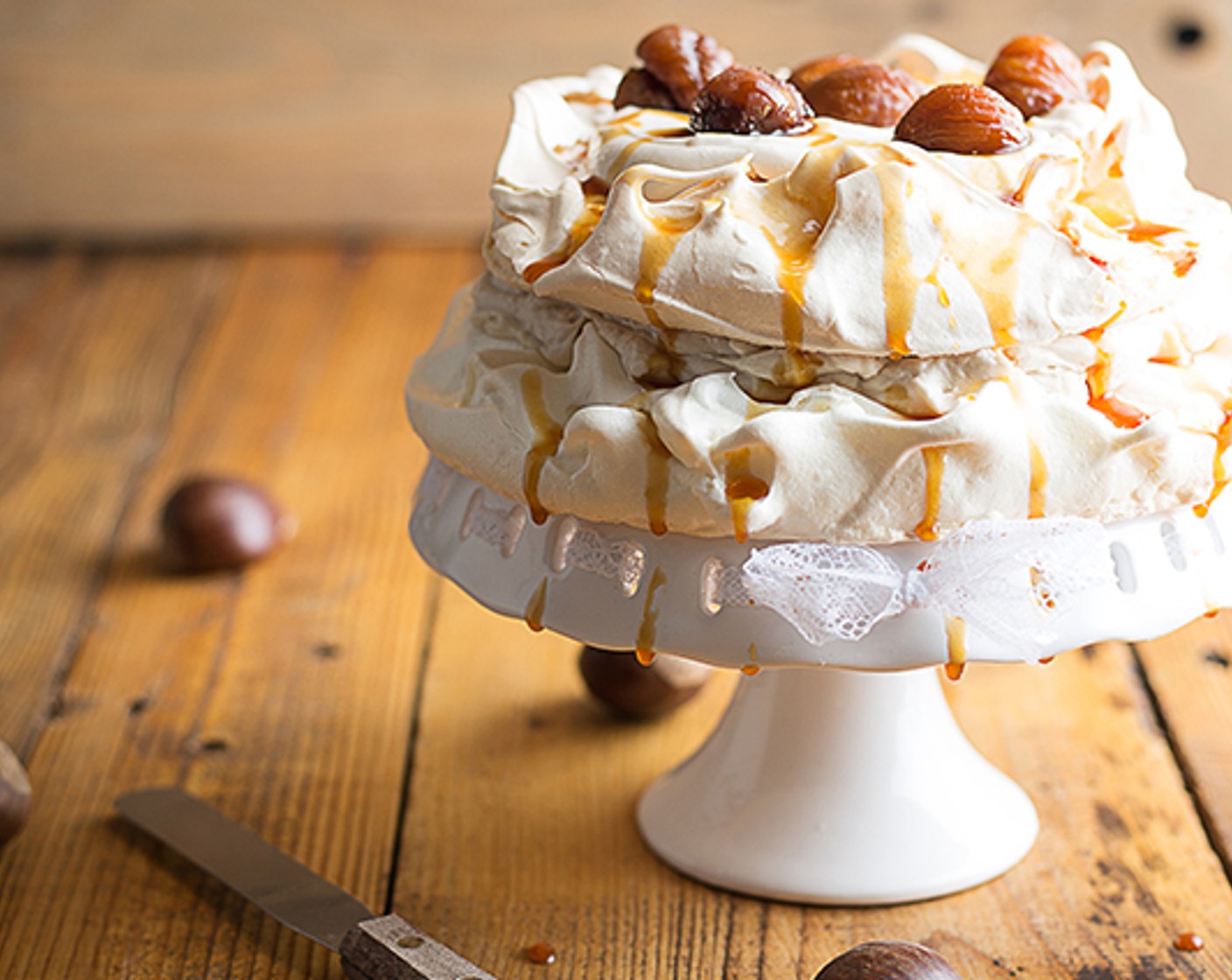 Pavlova - Meringue mit Marronis und Ahornsirup