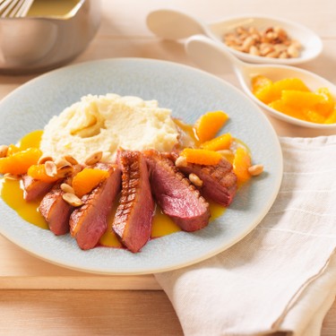 Duck Breast with Celery Purée, Peanuts and Mandarins 