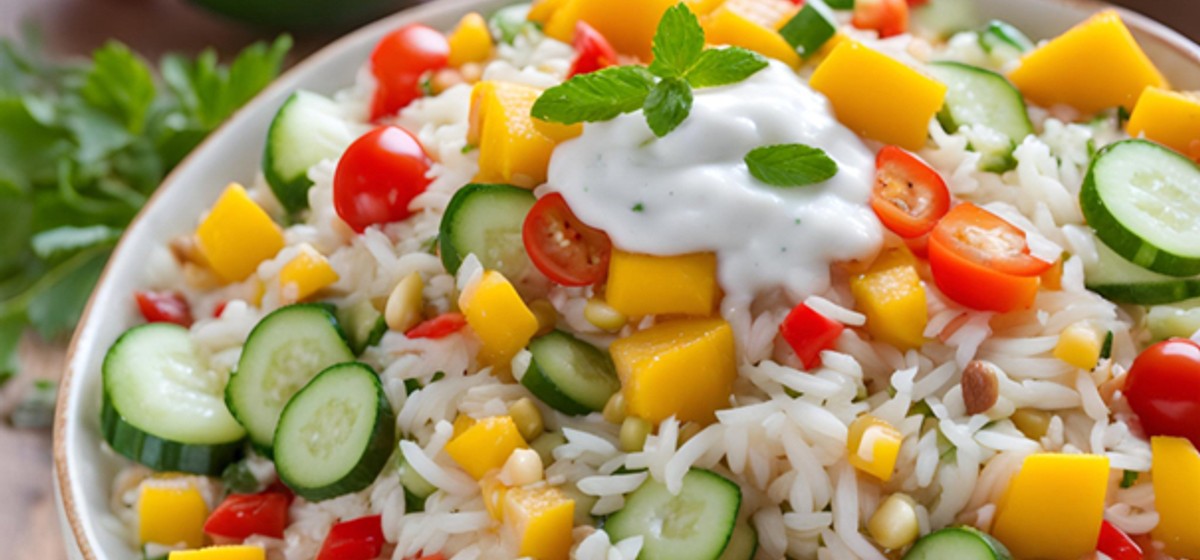 Bunter Reissalat mit Mango