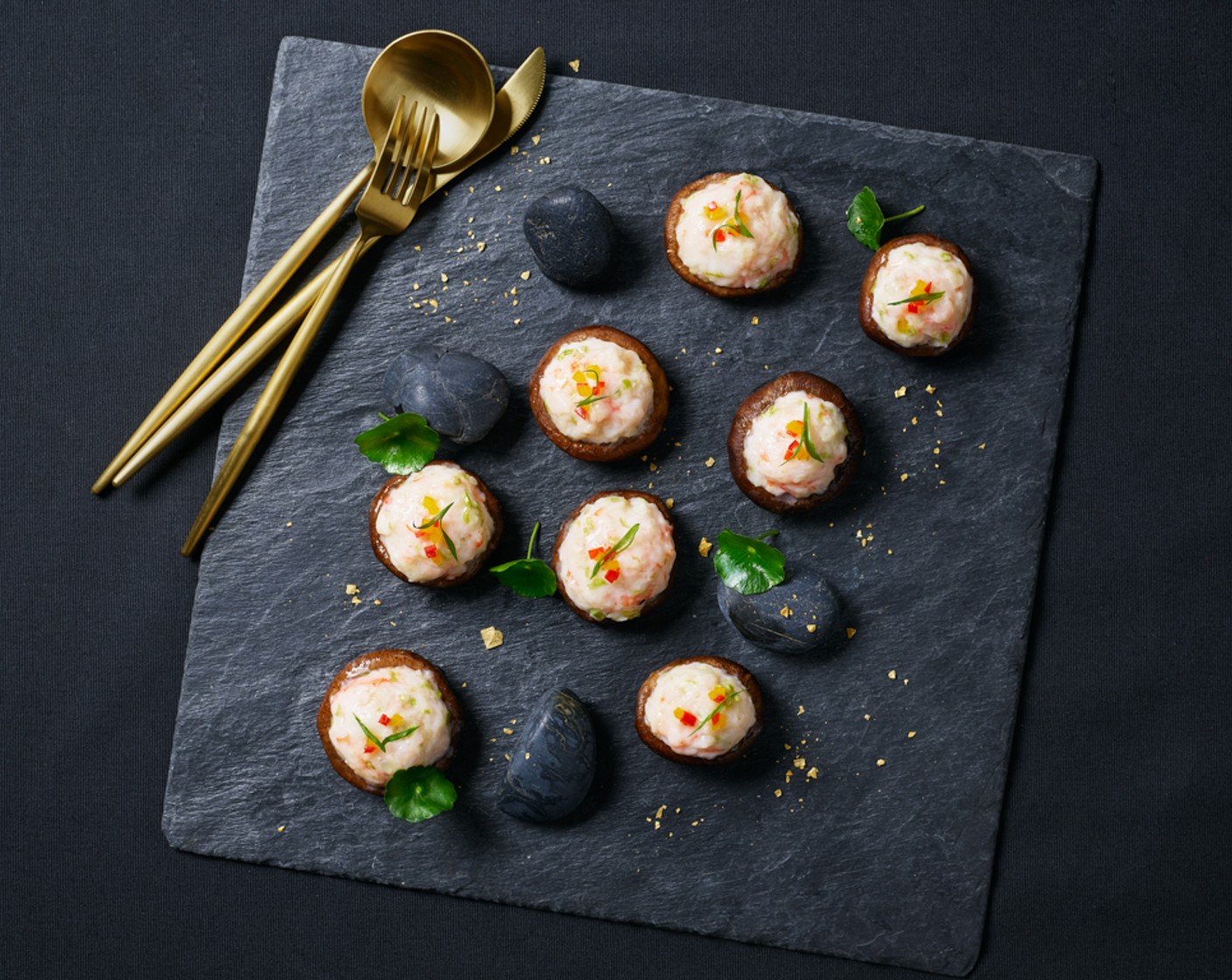 Gefüllte Shiitake-Pilze mit Crevetten